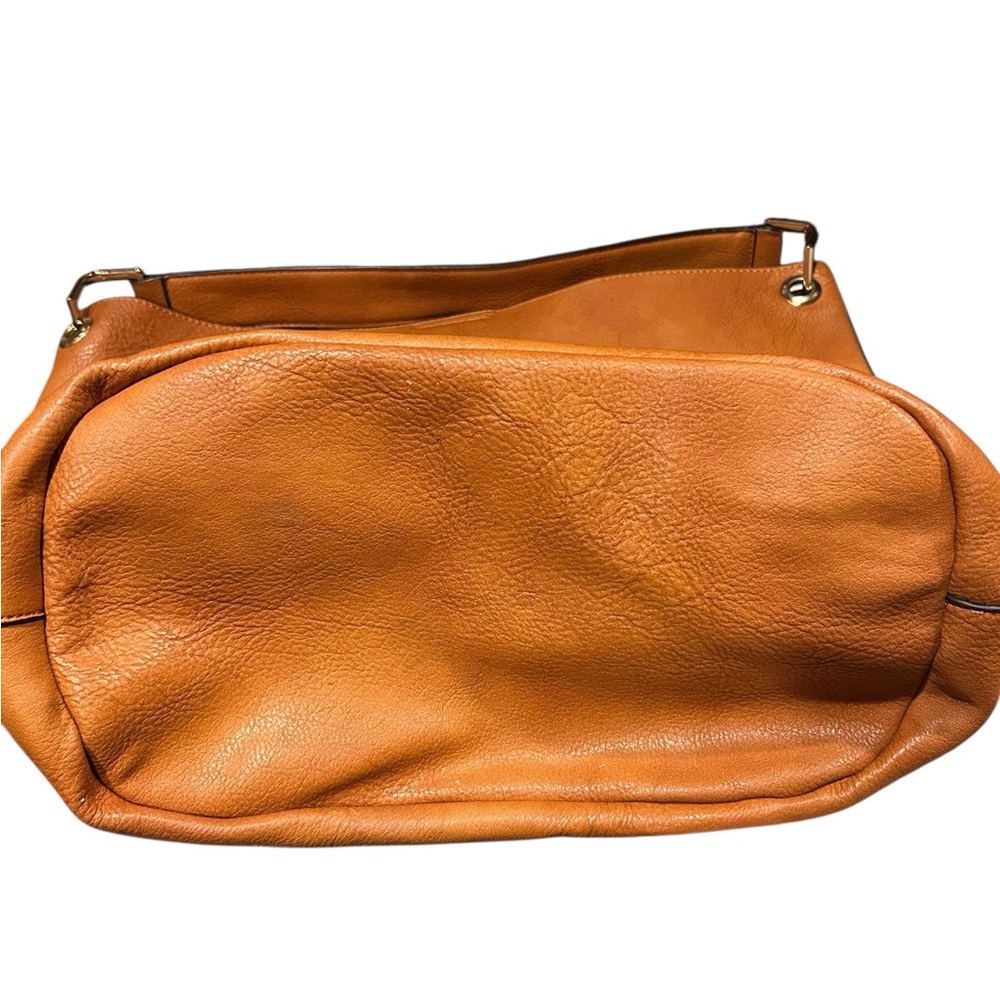 Cognac Faux Leather Bucket Handbag w/ Gold Tone Hardware EUC Spotless Interior - Picture 7 of 13